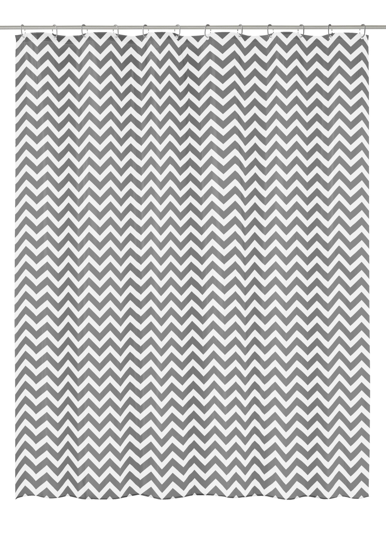 Duschvorhang PEVA ZACK Schiefer 180 x 200 cm mit grauem Zickzackmuster hängt gerade.