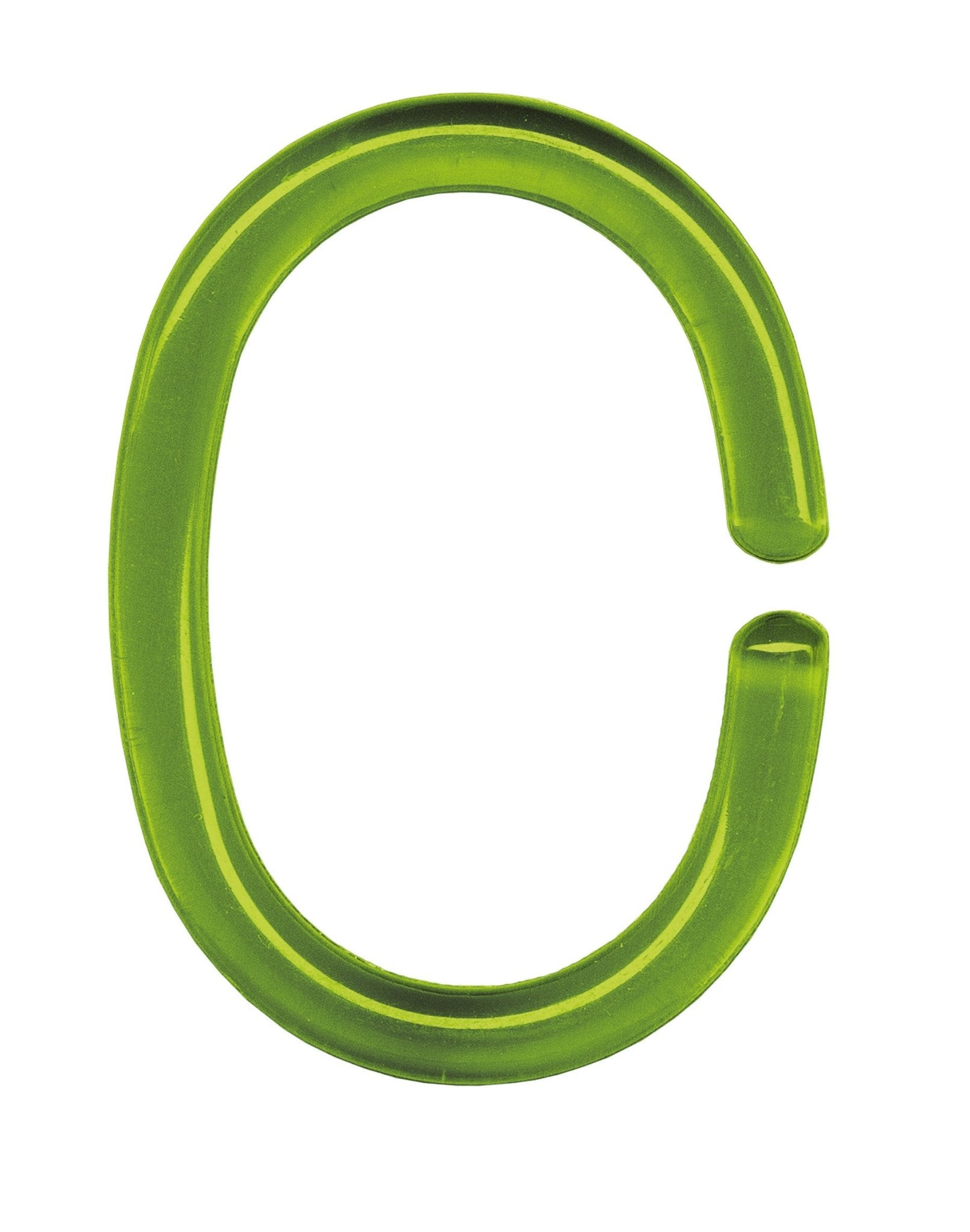 Ein grüner Duschvorhang-Ring aus dem Set 12-teilig Tanne ist in Nahaufnahme zu sehen.