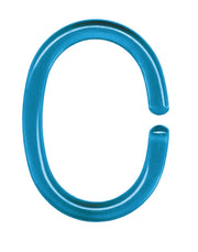 Türkiser Duschvorhang-Ring aus dem Set 12-teilig vor weißem Hintergrund dargestellt.