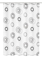 Weißer Duschvorhang mit schwarzen und grauen, modernen Kreis-Motiven