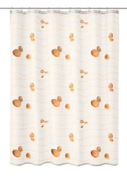 Duschvorhang in Creme mit Wellenmuster und aufgedruckten Muscheln