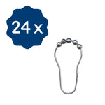 24 Duschvorhangringe aus Metall mit Kugeln vor weißem Hintergrund