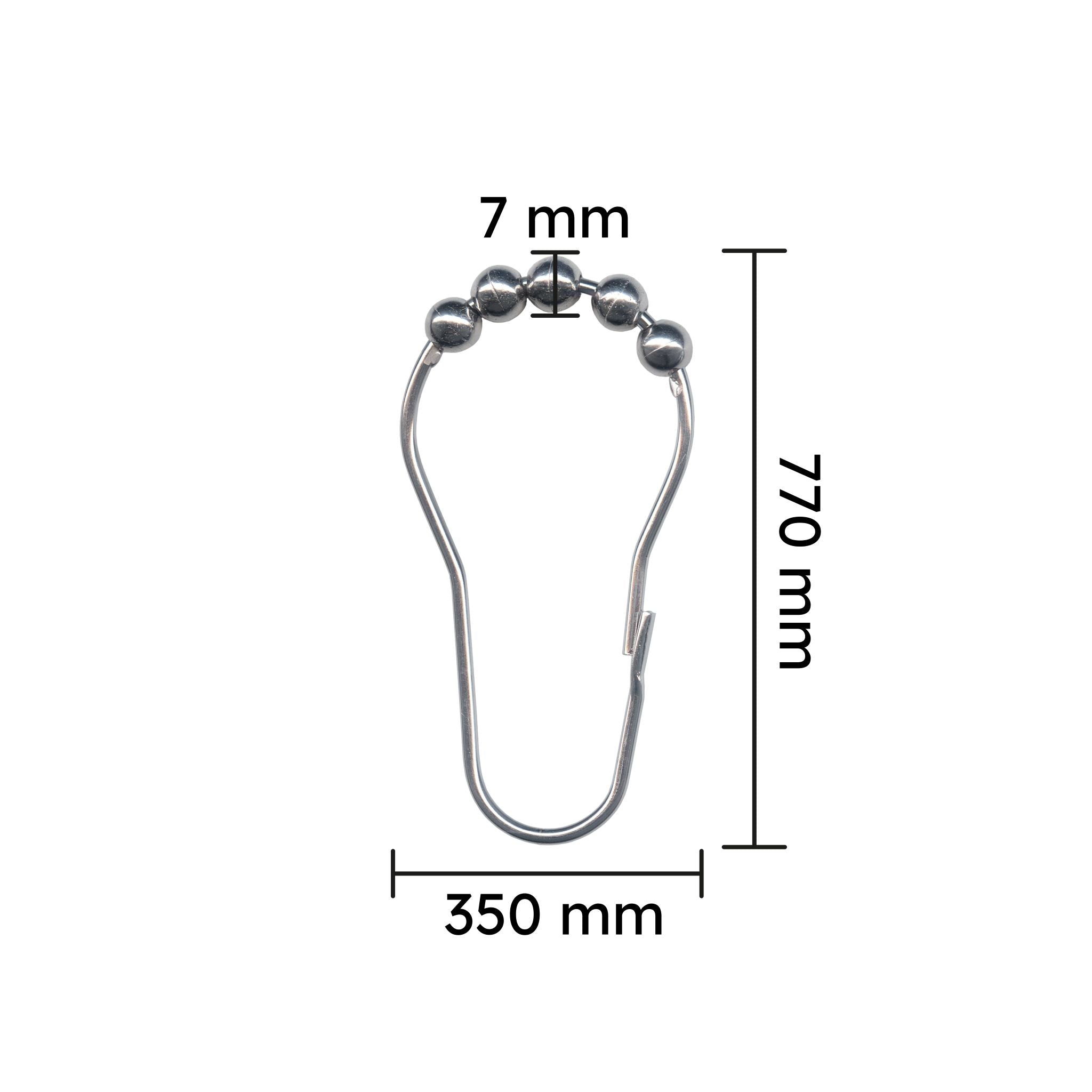 Metall-Duschvorhangring mit Kugeln, Maße 7, 350 und 770 mm aus Edelstahl