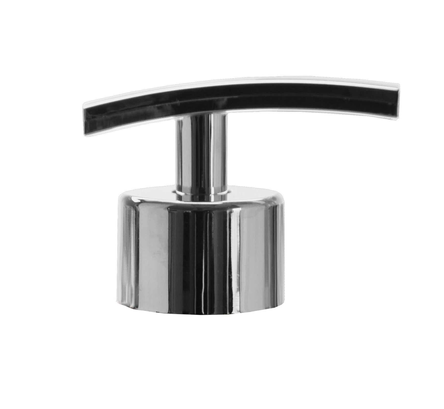 Verchromter Seifenspender-Pumpkopf mit leicht gebogenem Bedienhebel oben aus Metall