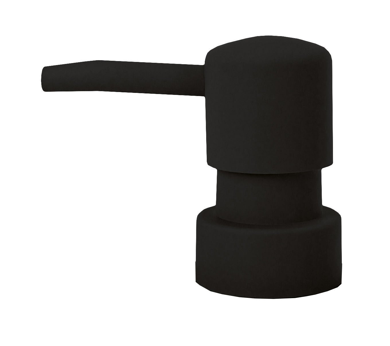 Schwarzer, zylindrischer Seifenspender-Aufsatz mit seitlichem Auslauf
