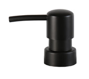 Schwarze Ersatz-Spenderpumpe RUNA aus Kunststoff steht freigestellt auf weißem Hintergrund.