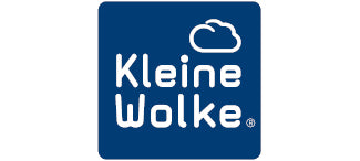 Logo der Marke Kleine Wolke mit weißer Wolke auf blauem Hintergrund wird dargestellt.