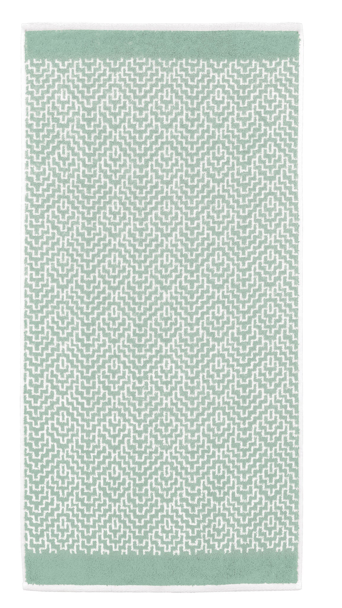 Mintgrünes Handtuch mit weißem, kleinteiligem geometrischem Muster