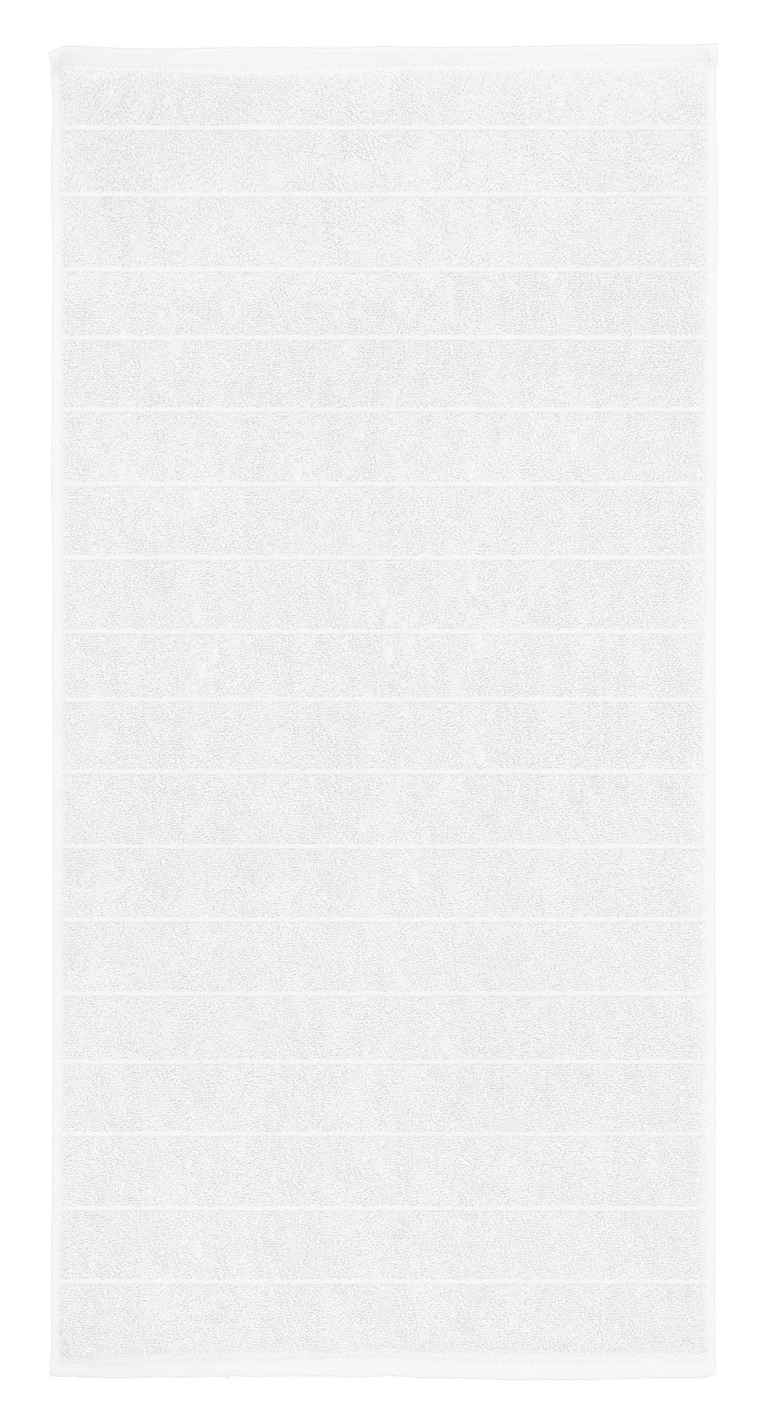 Weiße Badematte mit dezenten Querstreifen auf einfarbigem Hintergrund