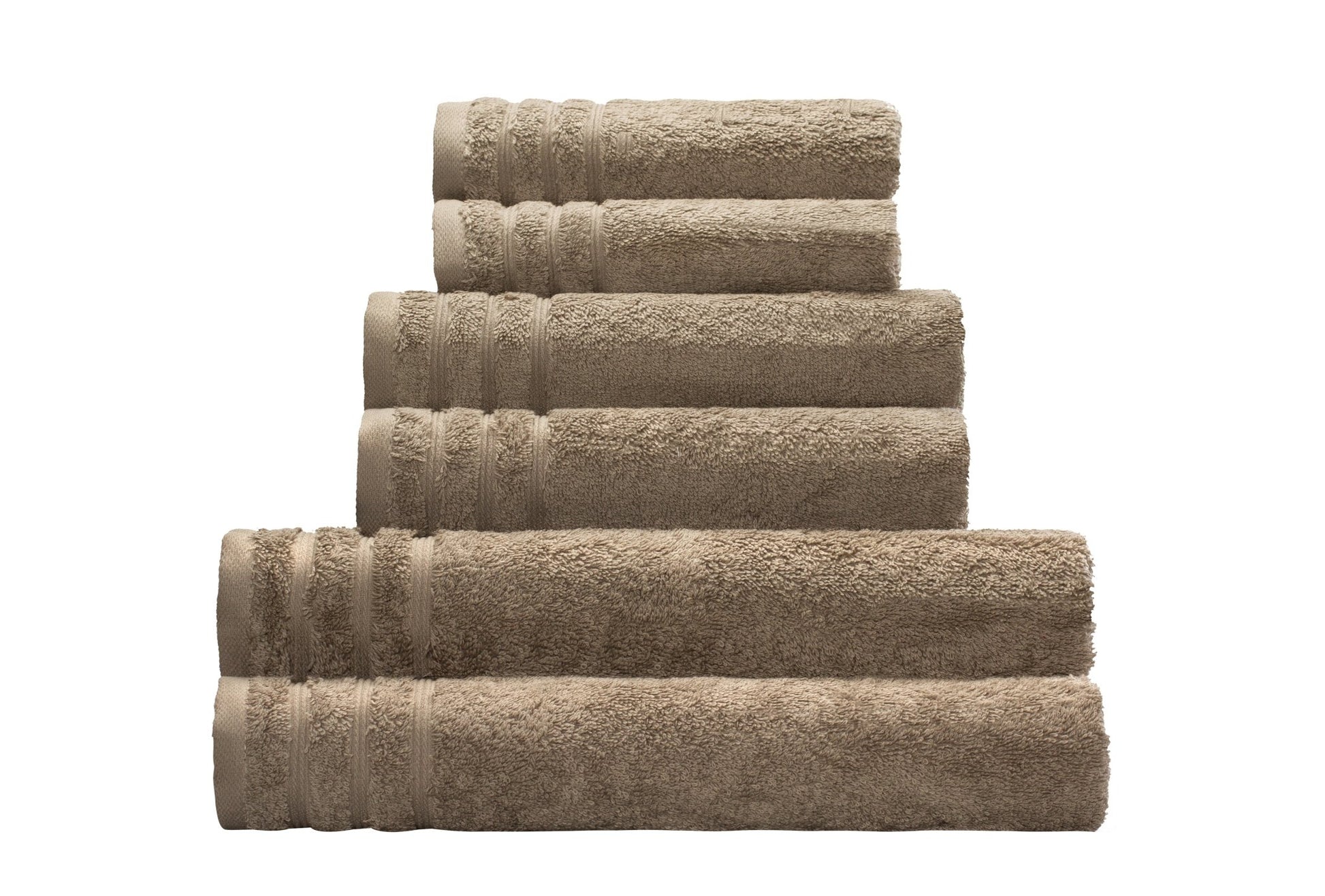 Gestapelte Frottier Gästetücher ROYAL Basalt 30x50 cm liegen ordentlich aufeinander.