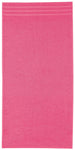 Pinkes Badetuch mit feiner Bordüre am oberen Rand, aus Frottee