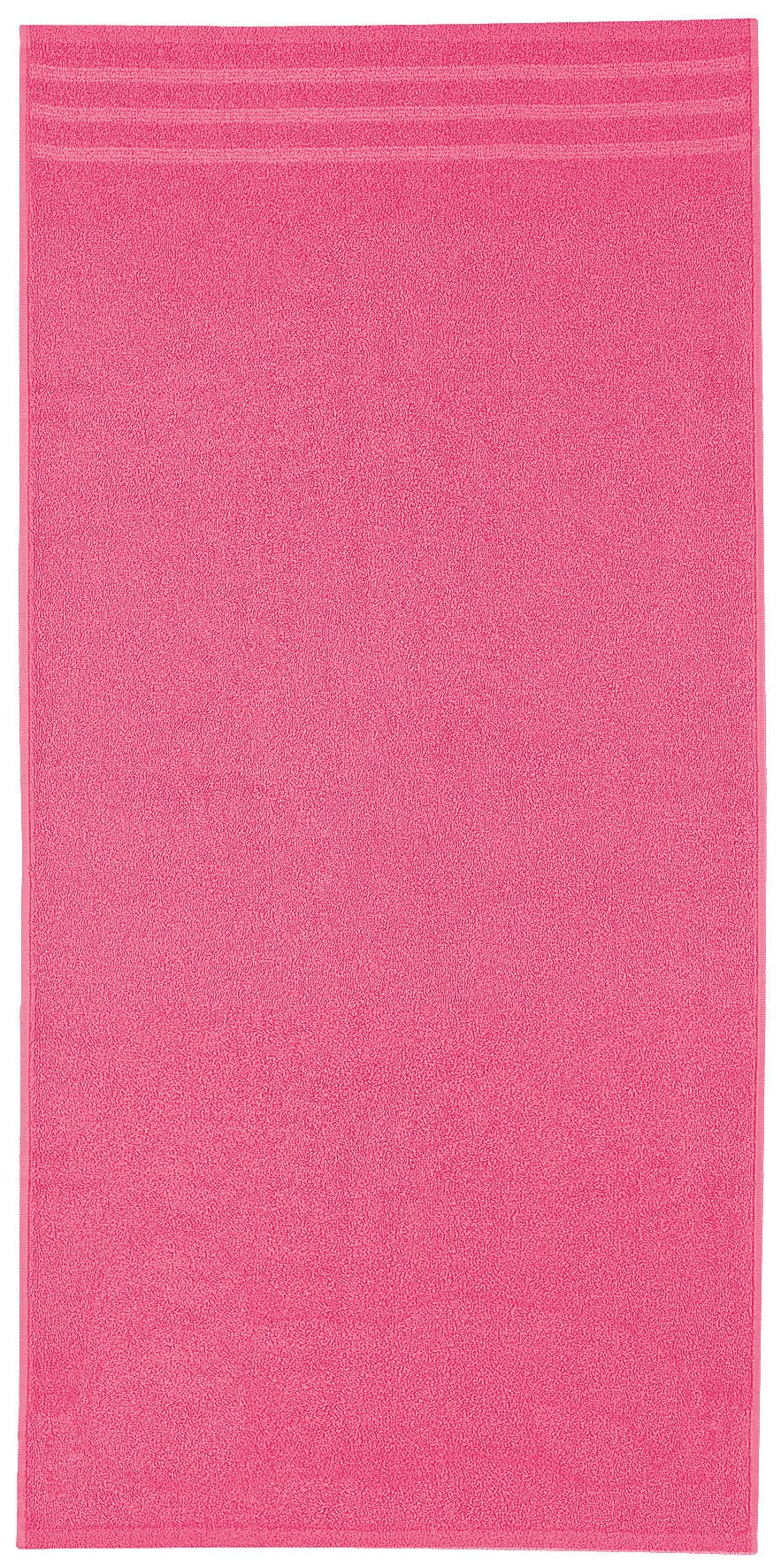 Pinkes Frottier Handtuch ROYAL 50x100 cm liegt flach ausgebreitet vor weißem Hintergrund.