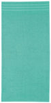Einfarbiges türkisfarbenes Badetuch mit schmaler Bordüre oben am Rand