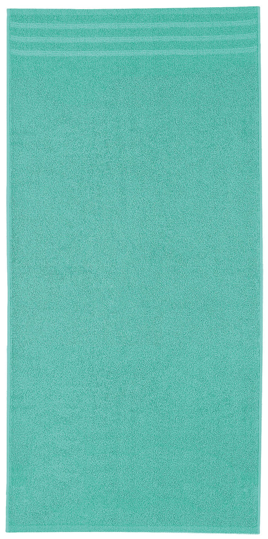 Frottier Handtuch ROYAL Türkis 50 x 100 cm liegt flach ausgebreitet vor weißem Hintergrund.