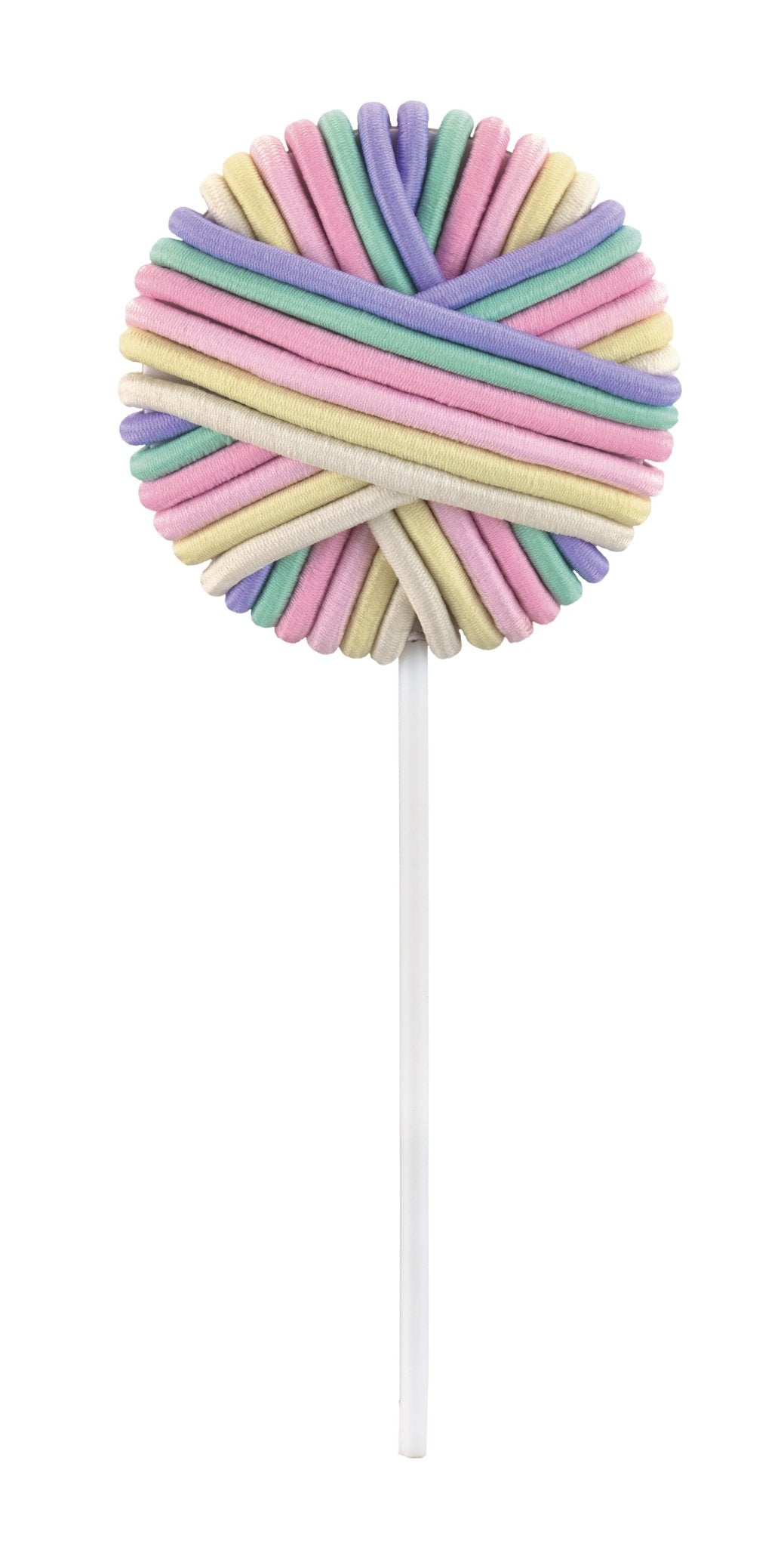 Bunte pastellfarbene Waschlappen zu einem Lolli gerollt am Stiel dekorativ
