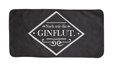 Schwarze Badematte mit weißem Spruch Nach mir die GINFLUT Motiv