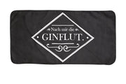Schwarze Badematte mit weißem Spruch Nach mir die GINFLUT Motiv