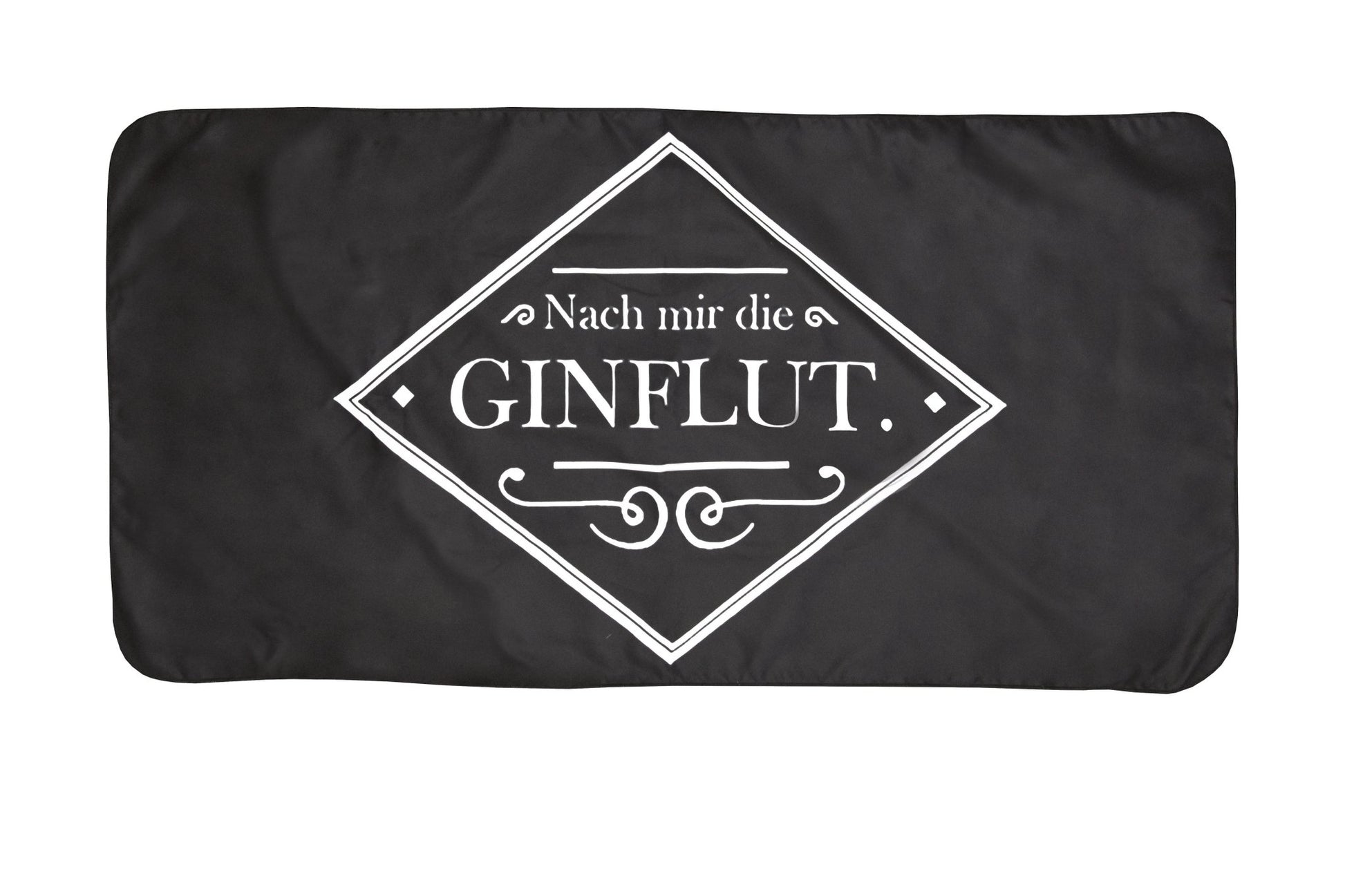Schwarze Badematte mit weißem Spruch Nach mir die GINFLUT Motiv