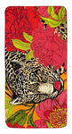 Buntes Badetuch mit Leopardenkopf und großen roten Blumenmotiven