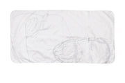 Weiße Badematte mit dezentem, grauem Buddha-Motiv im Linienstil darauf