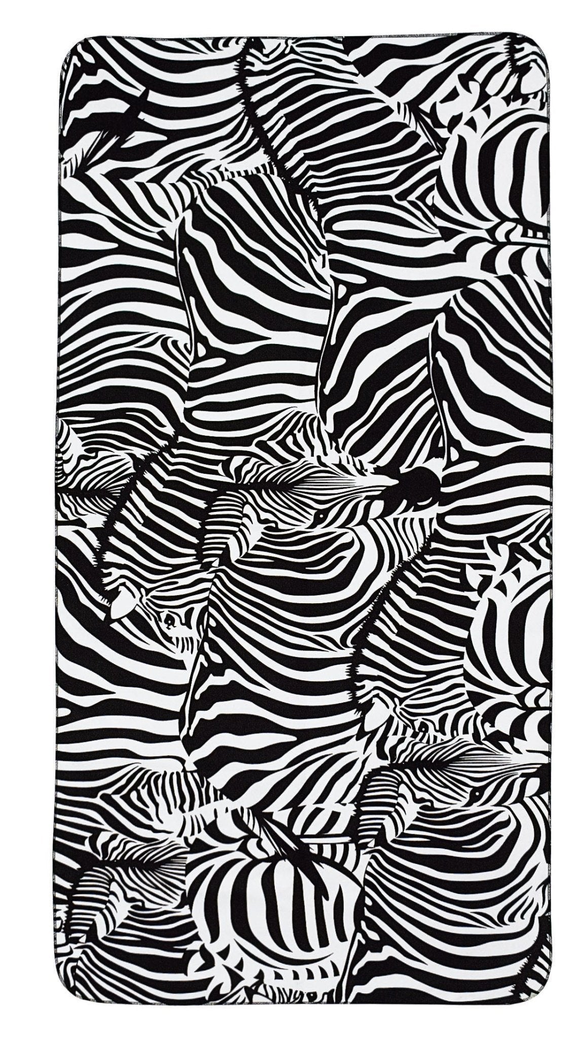 Schwarz-weißes Handtuch ZEBRA 50x100 cm mit dichtem Zebramuster in Nahansicht.