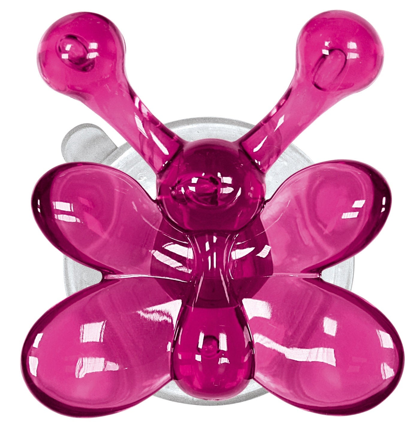 Pinker Schmetterling aus Kunststoff mit transparenter Saugnapfhalterung