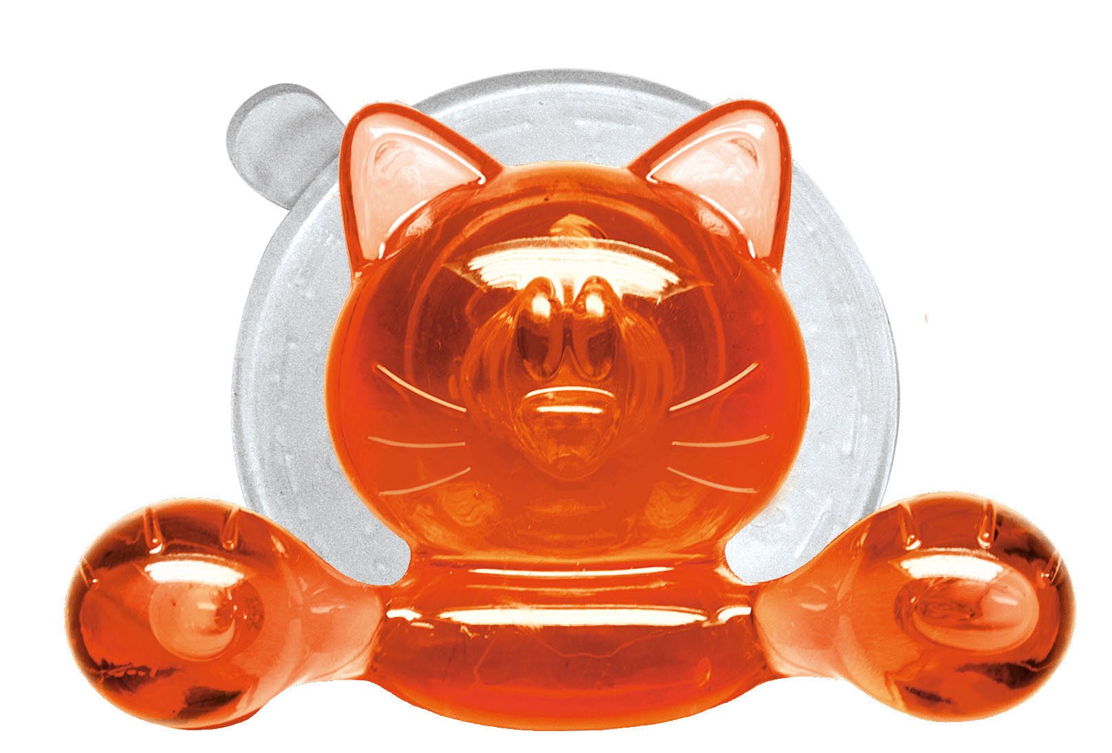 Orangefarbener, transparenter Katzen-Badehaken mit Saugnapf aus Kunststoff