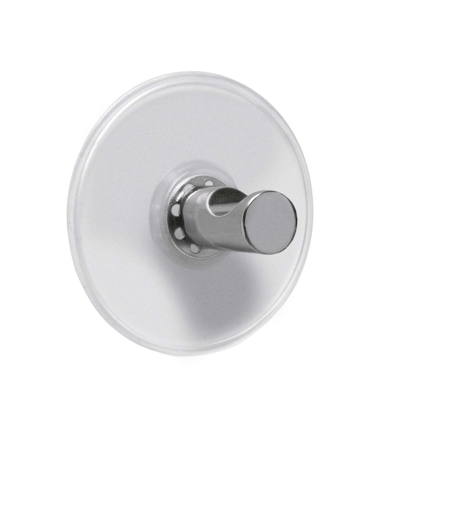 Runder transparenter Saugnapf mit kleinem silbernem Wandhaken aus Metall