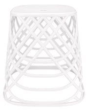 Weißer Hocker aus Kunststoff mit modernem, gitterförmigem Gestell Design