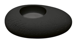 Schwarze, runde Seifenschale aus Steinoptik mit strukturierter Oberfläche