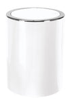 Weißer zylindrischer Kosmetikeimer mit verchromtem Schwingdeckel