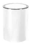 Zylindrischer, weißer Bad-Mülleimer mit glänzend verchromtem Deckel