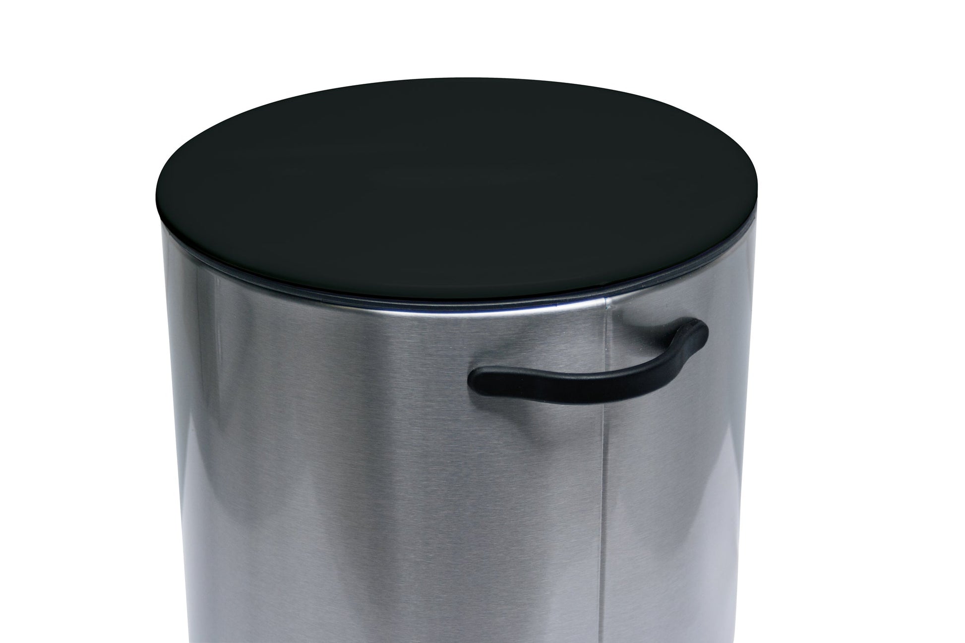 Der Kosmetikeimer COLONNA Schwarz 5 Liter zeigt Edelstahlkörper mit schwarzem Deckel und Griff.