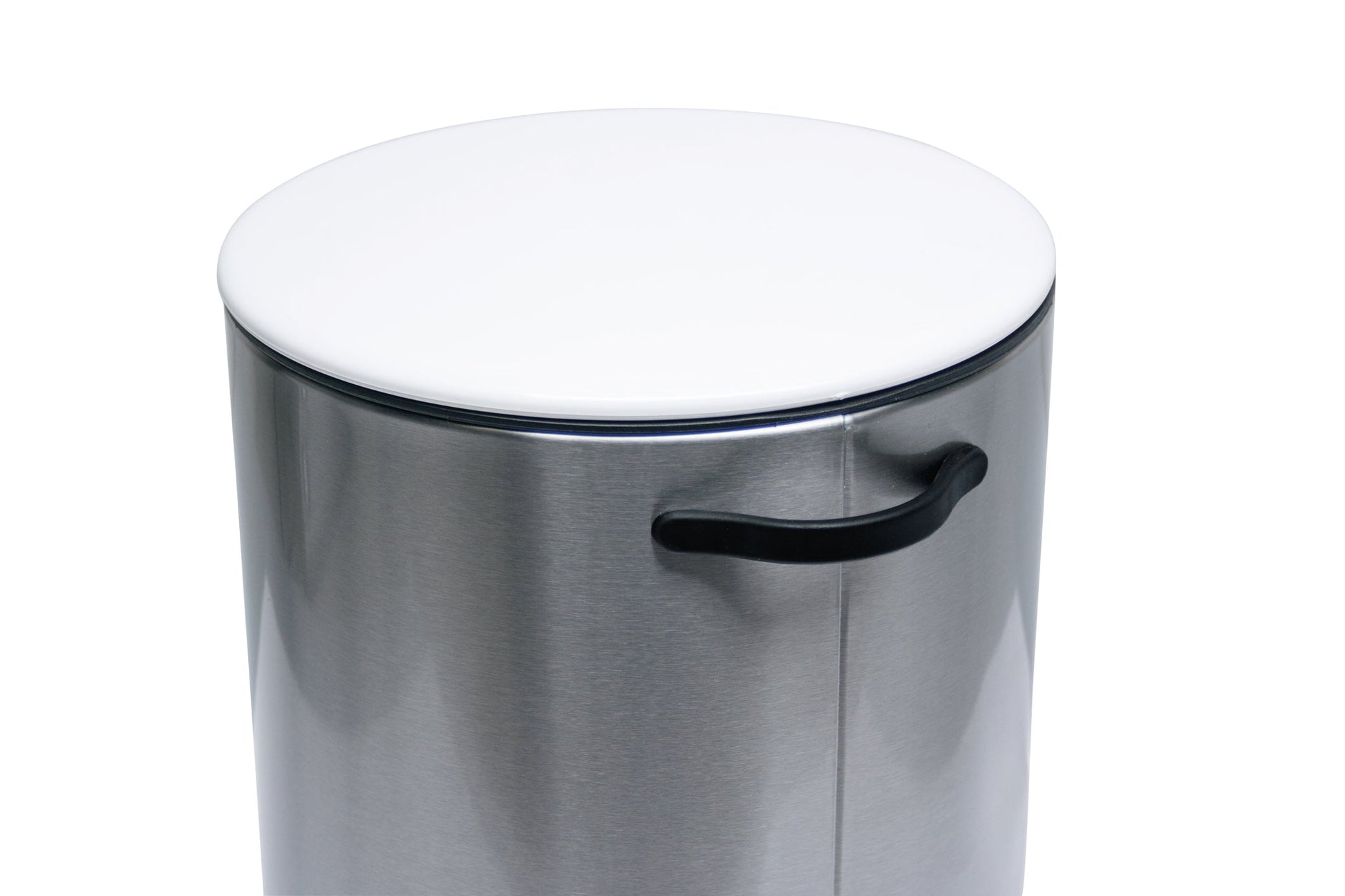 Kosmetikeimer COLONNA Weiß 5 Liter mit weißem Deckel und schwarzem Griff in Nahaufnahme.