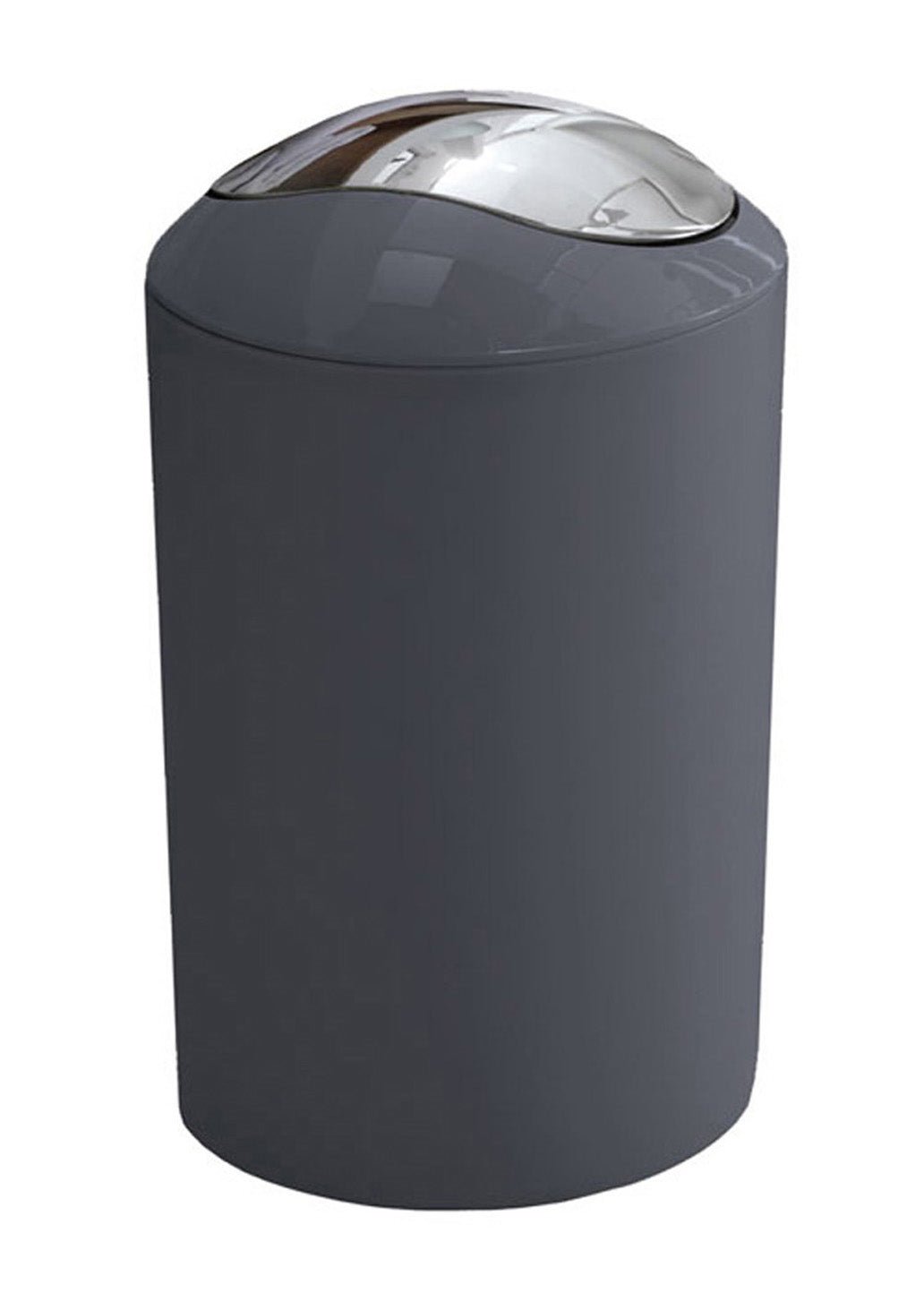 Dunkelgrauer zylindrischer Bad-Mülleimer mit verchromtem Schwingdeckel