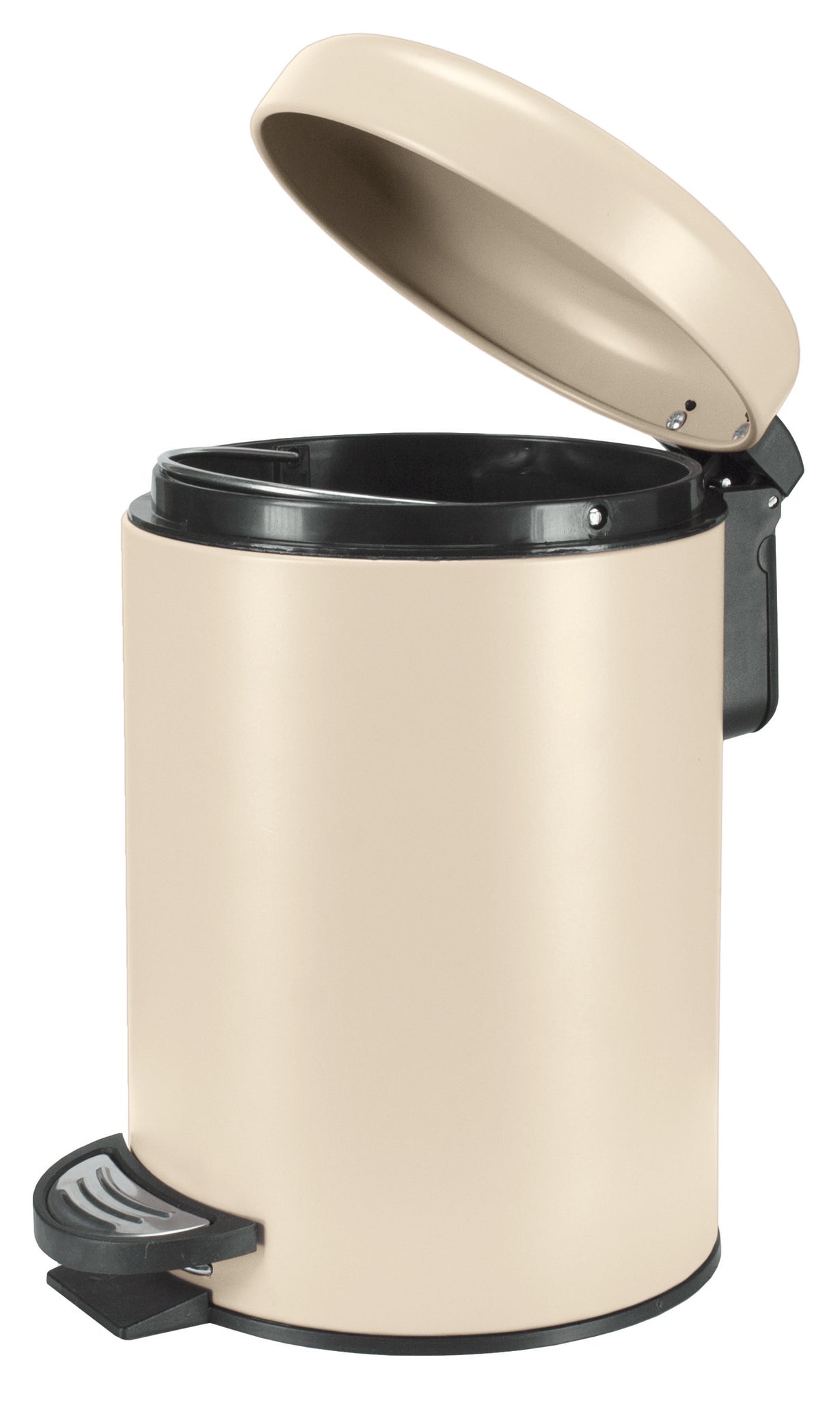 Kosmetikeimer ONE Natur 3 Liter aus Beige mit Fußpedal und geöffnetem Deckel steht freigestellt.