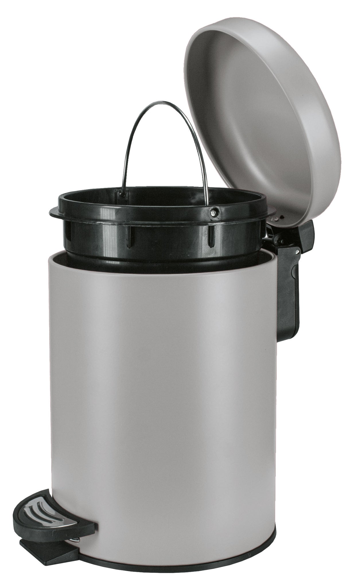 Kosmetikeimer ONE platinfarben 3 Liter steht geöffnet mit herausnehmbarem Inneneimer.