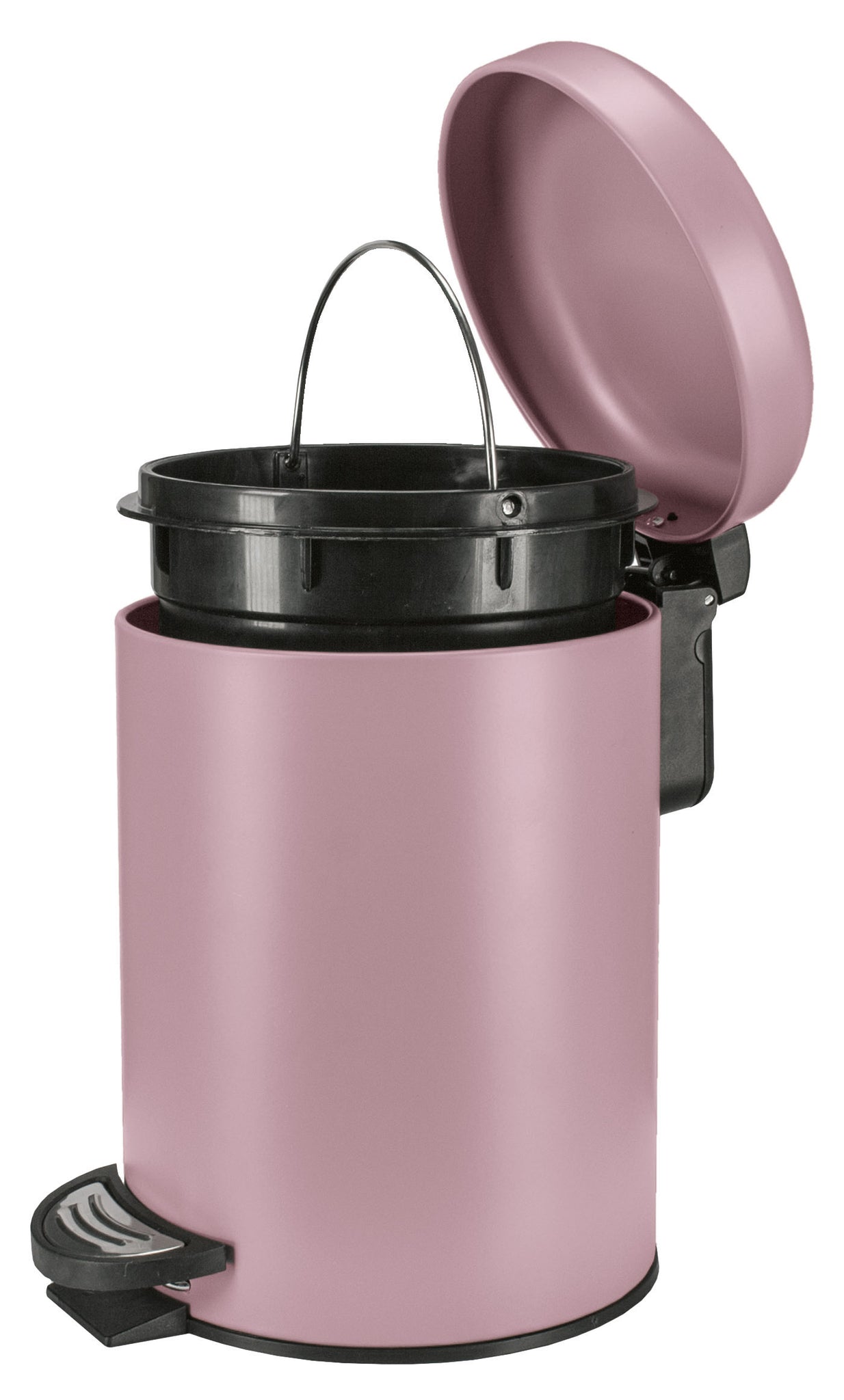 Abbildung zeigt den Kosmetikeimer ONE Rouge 3 Liter in Rosa mit Pedal und geöffnetem Inneneimer.