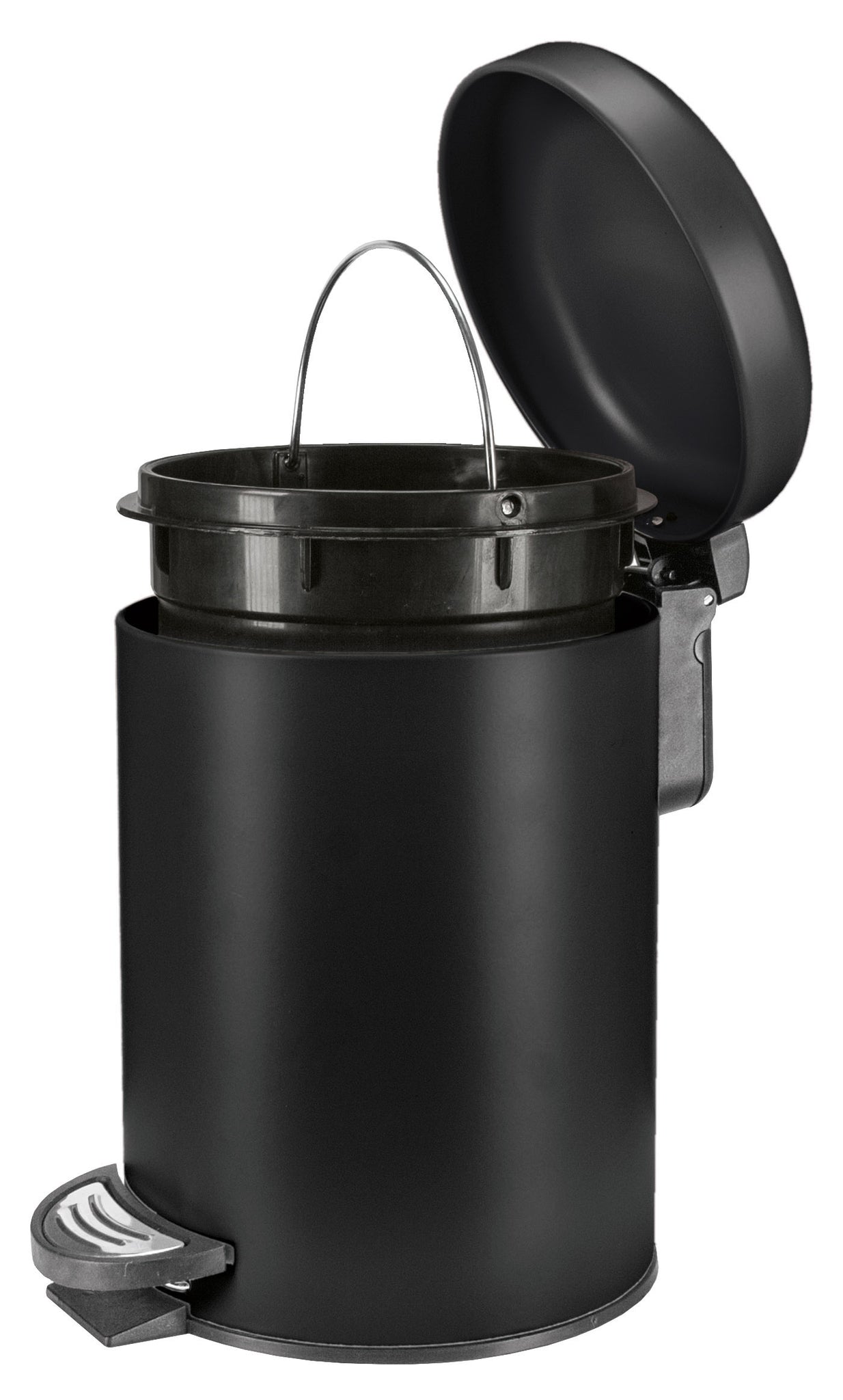 Schwarzer Kosmetikeimer ONE 3 Liter mit geöffnetem Deckel und herausnehmbarem Inneneimer.