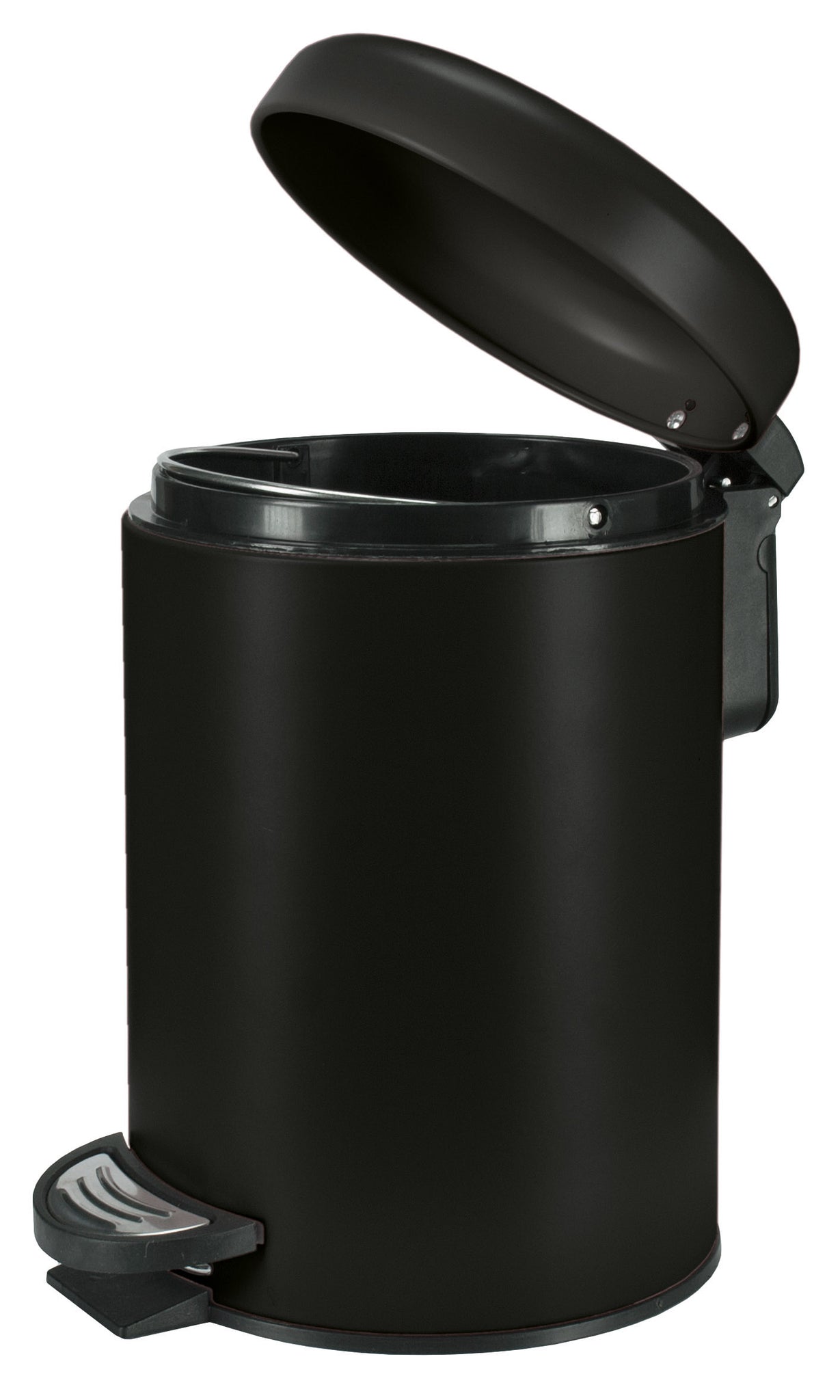 Offener Kosmetikeimer ONE Schwarz 3 Liter mit Tretpedal vor weißem Hintergrund.