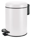 Weißer runder Treteimer mit schwarzem Fußpedal und Deckel seitlich