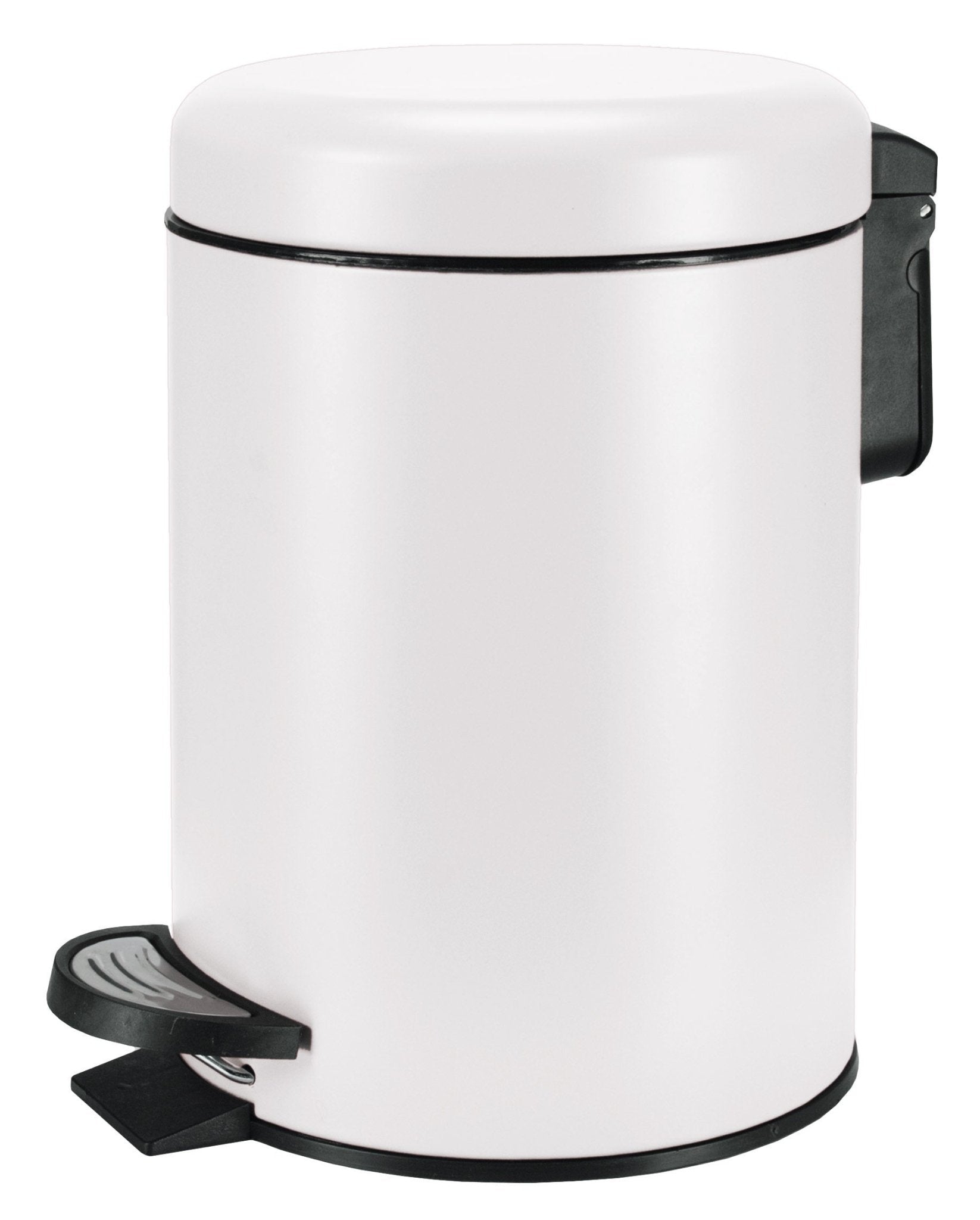 Der Kosmetikeimer ONE Weiß 3 Liter steht als runder Tretmülleimer im Bild.