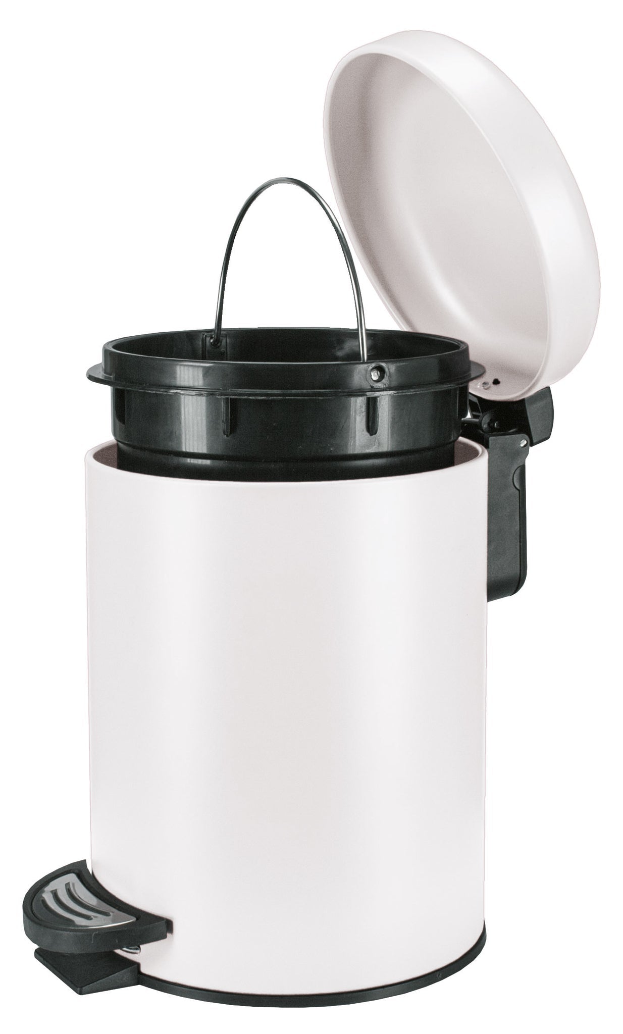 Weißer Kosmetikeimer ONE 3 Liter mit geöffnetem Deckel und herausnehmbarem Inneneimer mit Henkel.