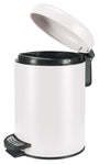 Weißer runder Treteimer mit geöffnetem Deckel und schwarzem Innenring