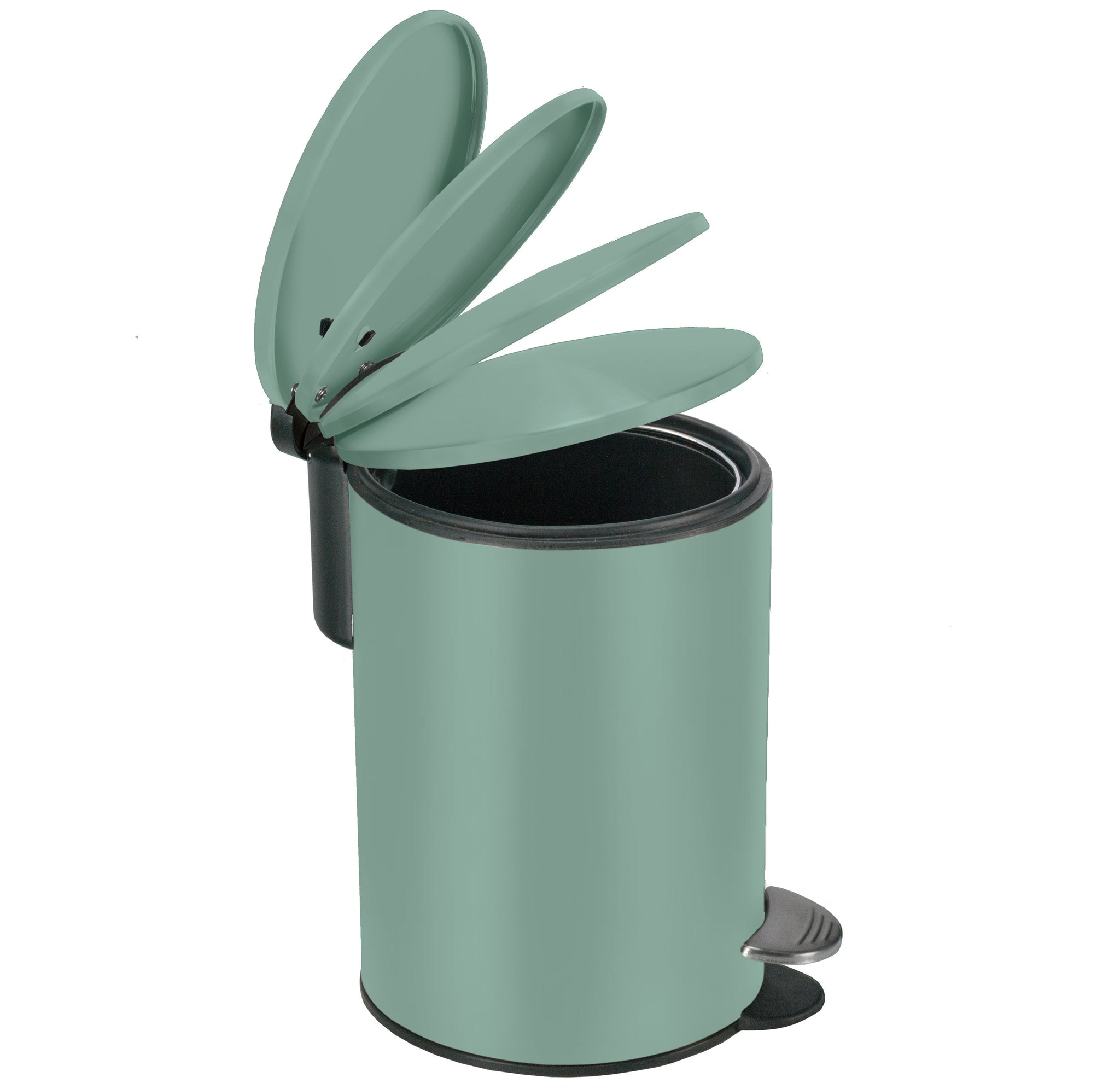 Kosmetikeimer SILENCE Maledivia 3 Liter in Mintgrün mit geöffnetem Deckel und Tretpedal steht seitlich.