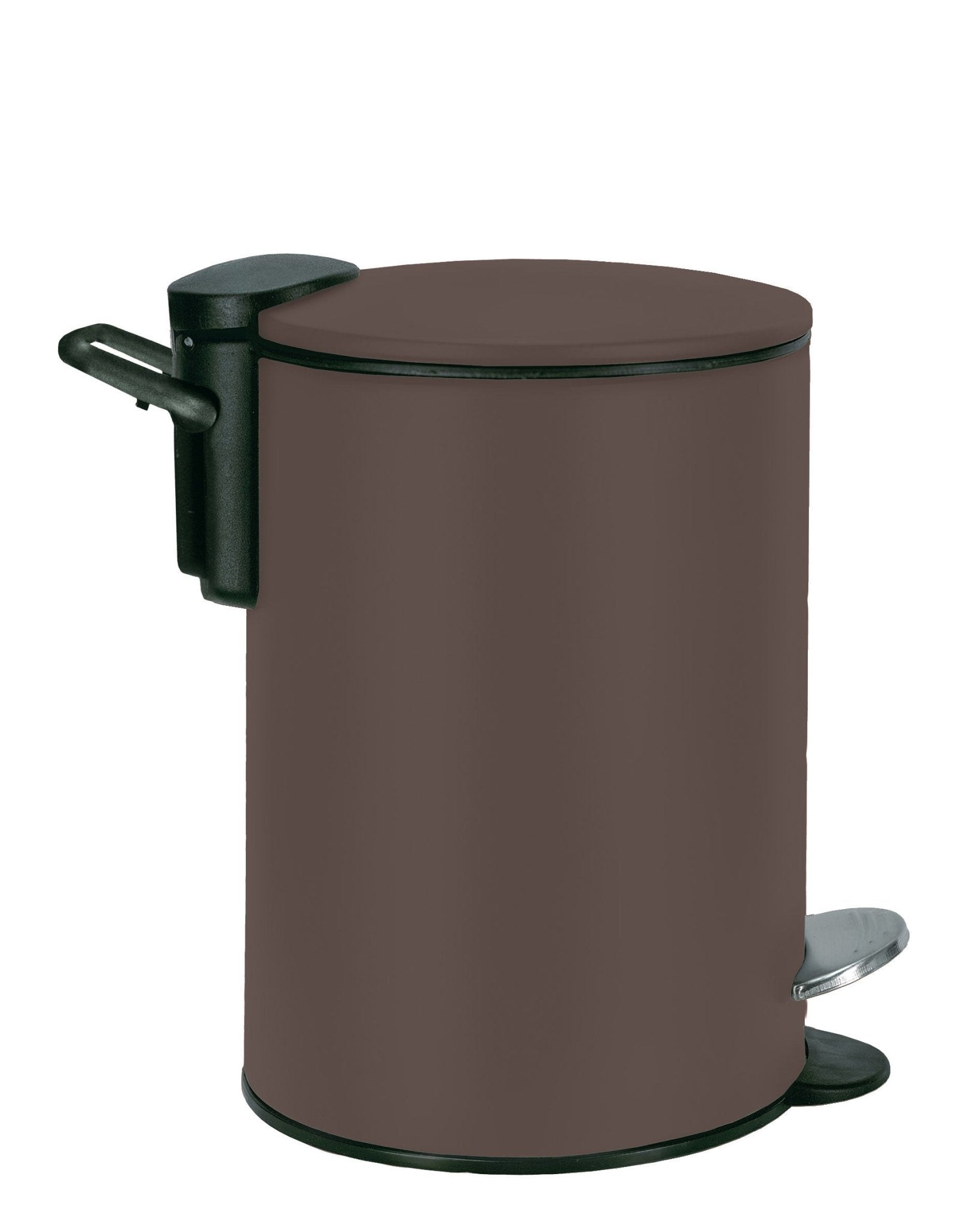 Nussbrauner Kosmetikeimer SILENCE mit Fußpedal und Tragegriff, 3 Liter Fassungsvermögen.