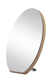 Kosmetikspiegel CLEVER MIRROR Natur zeigt eine ovale Spiegelfläche mit Holzrahmen in Nahaufnahme.