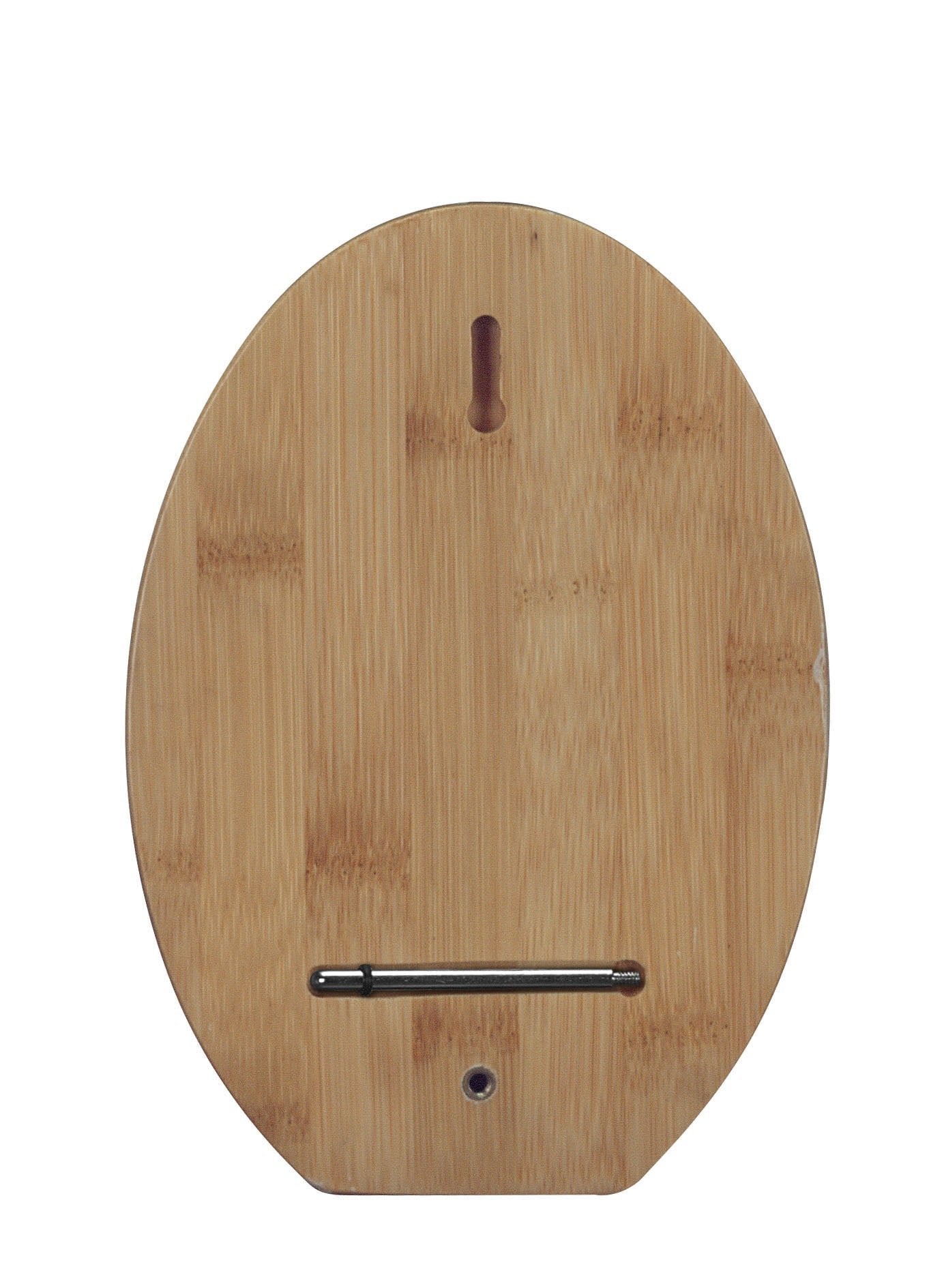 Rückseite des Kosmetikspiegels CLEVER MIRROR Natur aus Bambus mit Aufhängung und Metallstange.