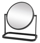 Runder, schwenkbarer Schminkspiegel mit schwarzem Standfuß aus Metall