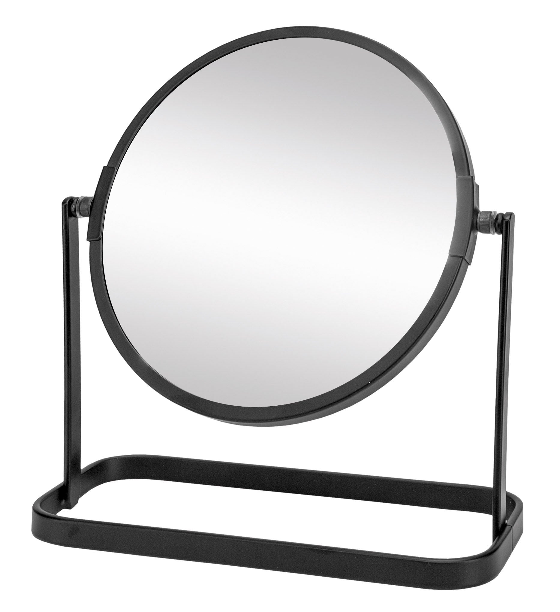 Schwarzer Kosmetikspiegel FRAMEWORK MIRROR steht freistehend vor weißem Hintergrund.